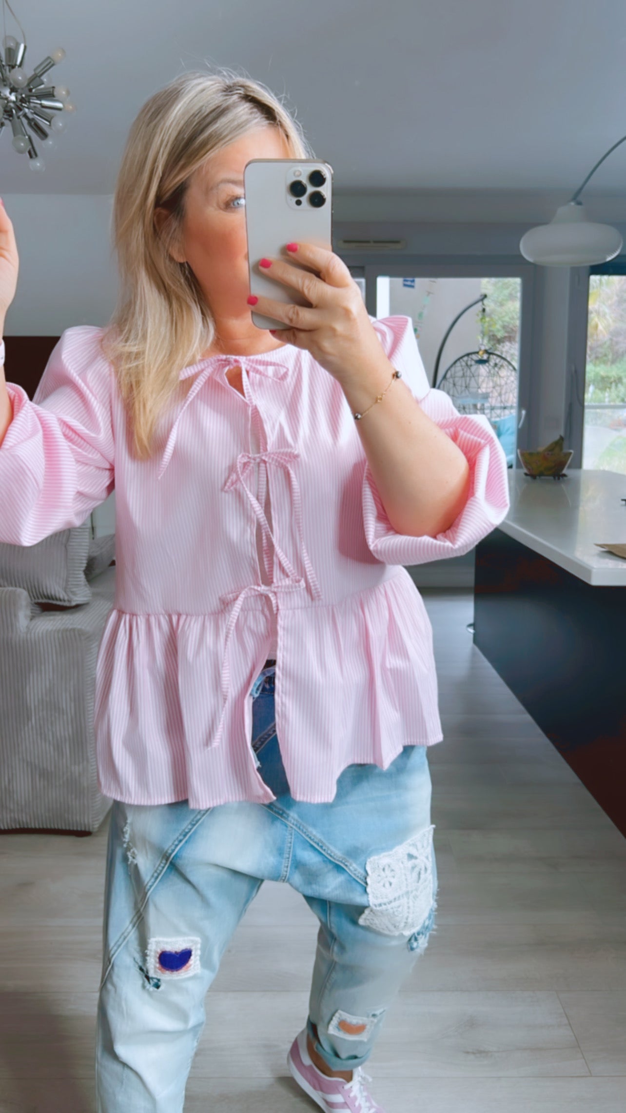 Blouse rayures modèle Ollie, rose et blanches 🌷