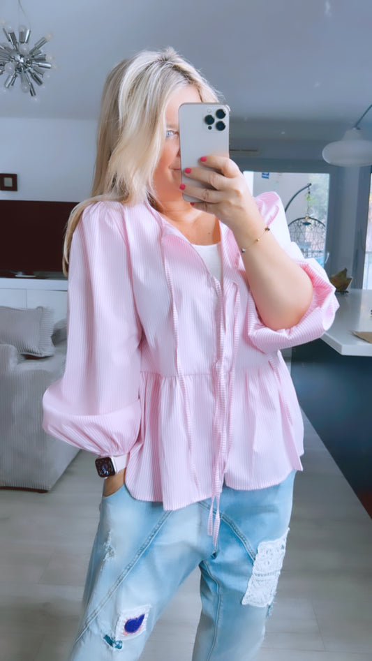 Blouse rayures modèle Ollie, rose et blanches 🌷