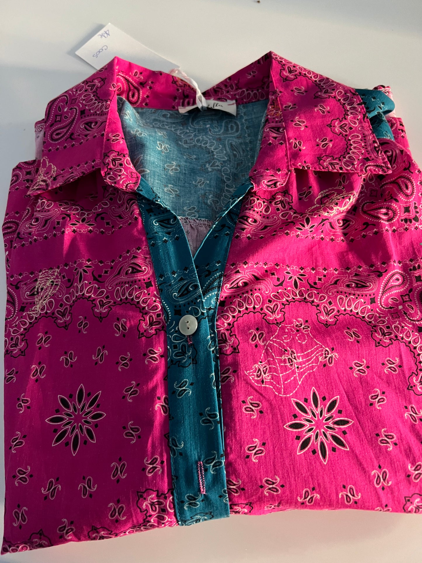 C005 - Chemise bandana rose et bleu canard