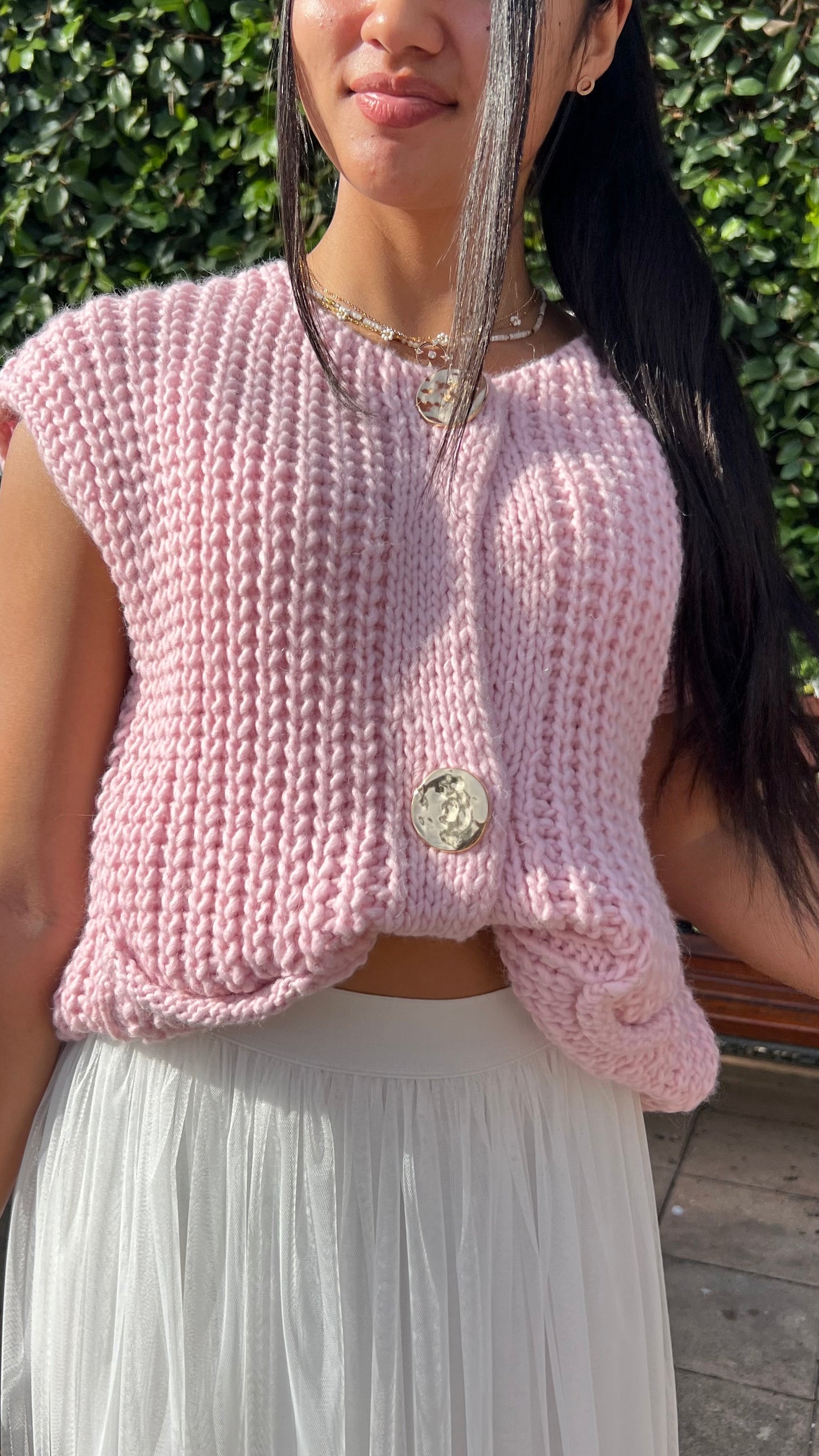 Gilet sans manche modele  Adèle, rose