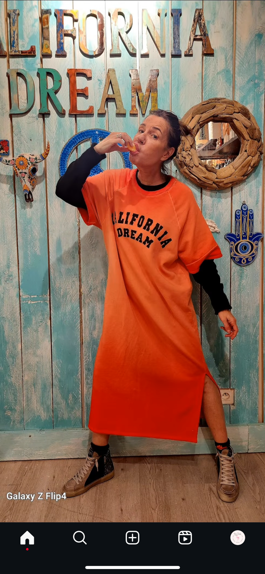 R004 - Robe sweat-shirt modèle Kalif, orange