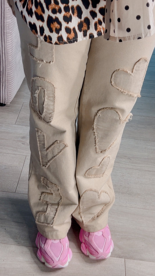 Pantalon jog modèle Love, beige sable